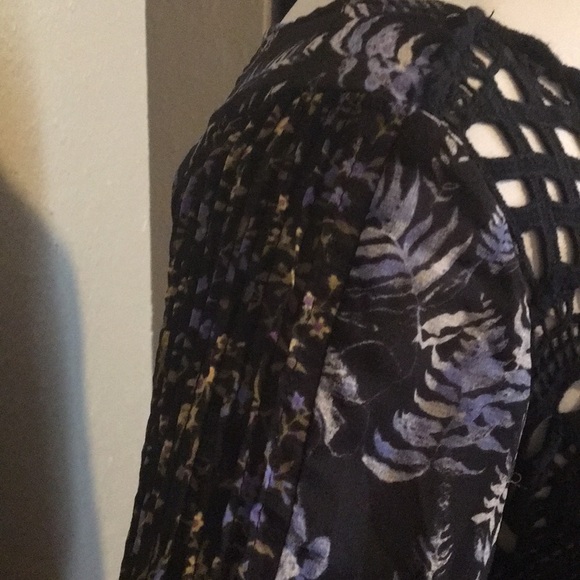 Free People Black Lacey Blue Flowers Tunic Dress - Picture 3 of 5